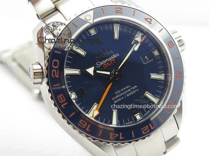1218 Planet Ocean GMT 43.5mm V6F Goodplanet Orange Marker Blue Dial On SS Bracelet A ModernLook 8215